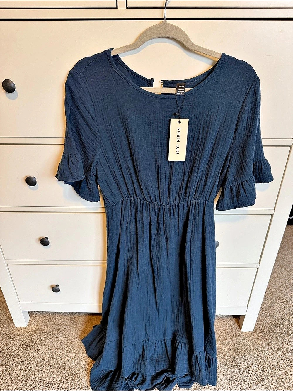 SHEIN Women's Ruffle Sleeve Midi Dress Blue Medium NWT